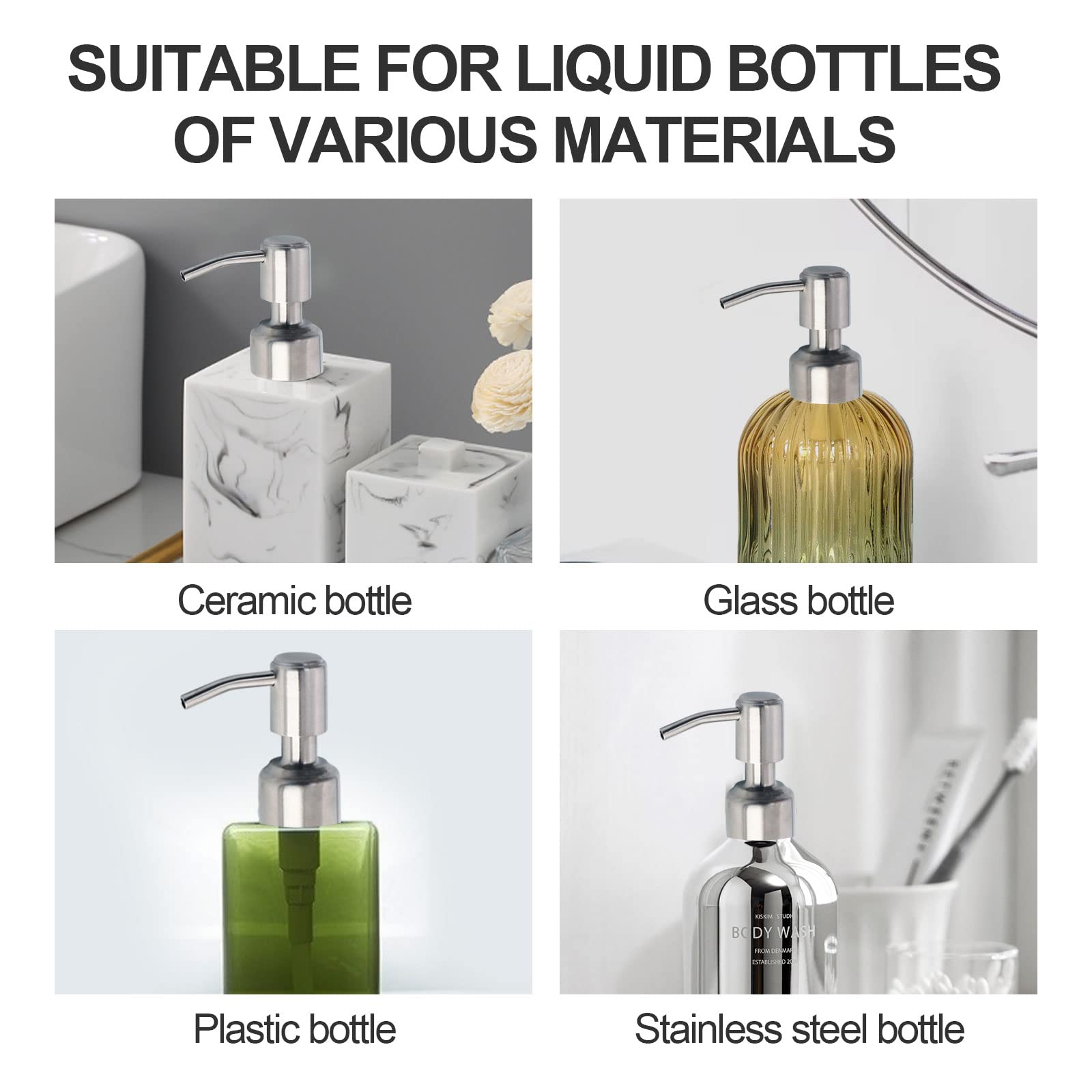 2 Packs Soap Dispenser Pump Replacement For Glass Bottle Stainless Steel Rust Proof Lotion Pump For Kitchen Bathroom Accessories